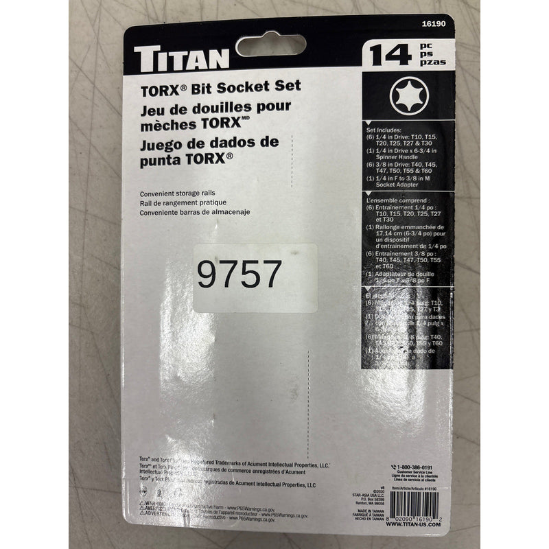 Titan 14 pc. Torx Bit Socket Set with Storage Rails, Hand Tools - 16190