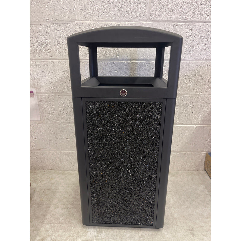 15-Gal Metal Outdoor Commercial Trash Can Bin Locking Lid, Stone Panels, Black