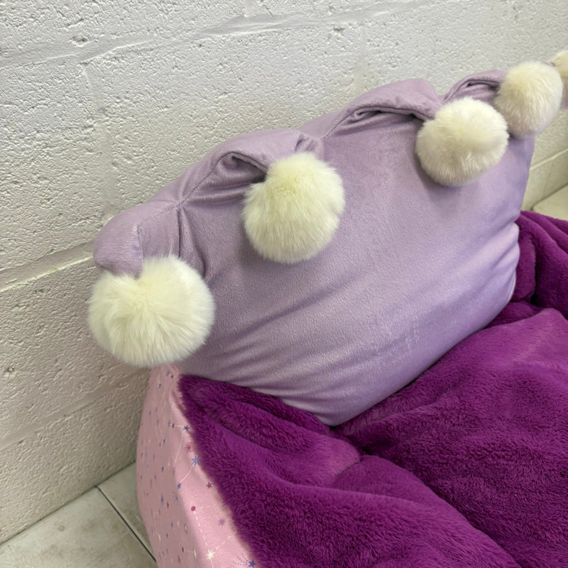 Bean Bag Chair Comfy Plush Kids Furniture, Pink & Purple Crown & Stars Design