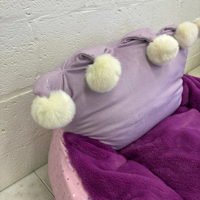 Bean Bag Chair Comfy Plush Kids Furniture, Pink & Purple Crown & Stars Design