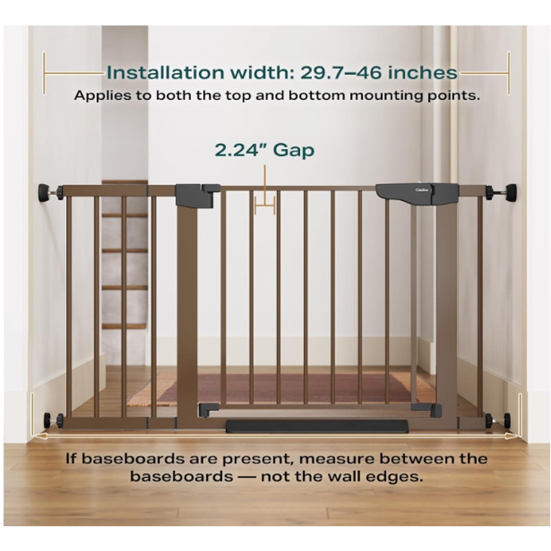 Cumbor 29.7-46" Wide Baby Gate Self Closing Dog Gate Pressure Mounted - Brown