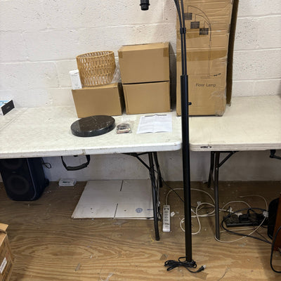 80" Floor Lamp Boho w Rotary Switch, 3 Lights Arc Lamp w Wicker Shade - Black