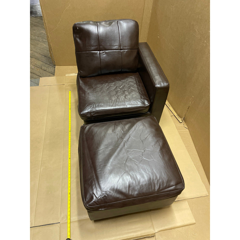 31 x 31 x 26" Leather Chair with Ottoman Footrest, Living Room Furniture, Brown