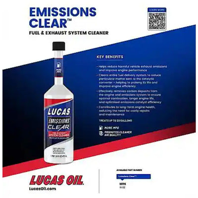 Lucas Oil, Emissions Clear Fuel & Exhaust Cleaner 1 Quart Treats 20 Gallons