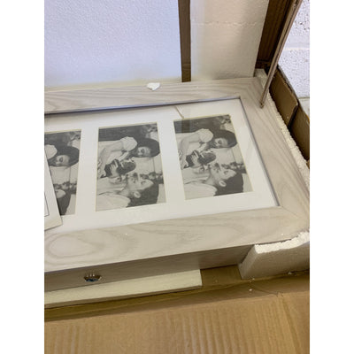 Bonnlo Mirrored Jewelry Armoire with Lock Box Photo Frame Feature Gray Wood 24"x12"x4"