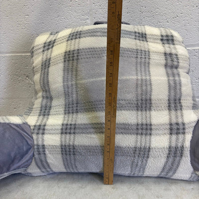Plush Backrest Pillow, 34"W x 18"H Reading Pillow Soft - Gray Plaid Design
