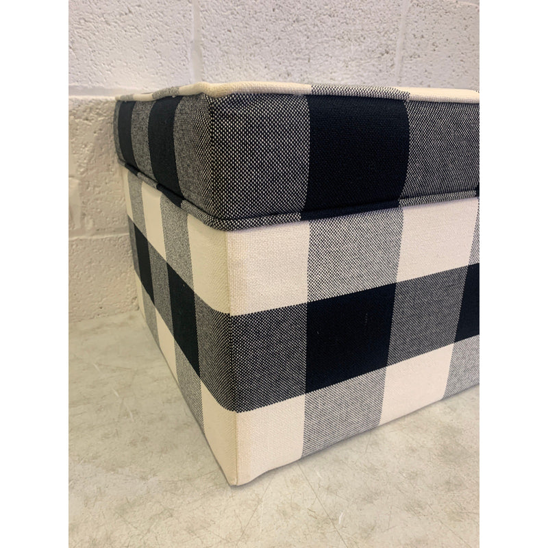 Classic Square Storage Ottoman with Lift Off Lid Checkered Cream, Black, & Gray 17.5"x17.5"x16.5"H