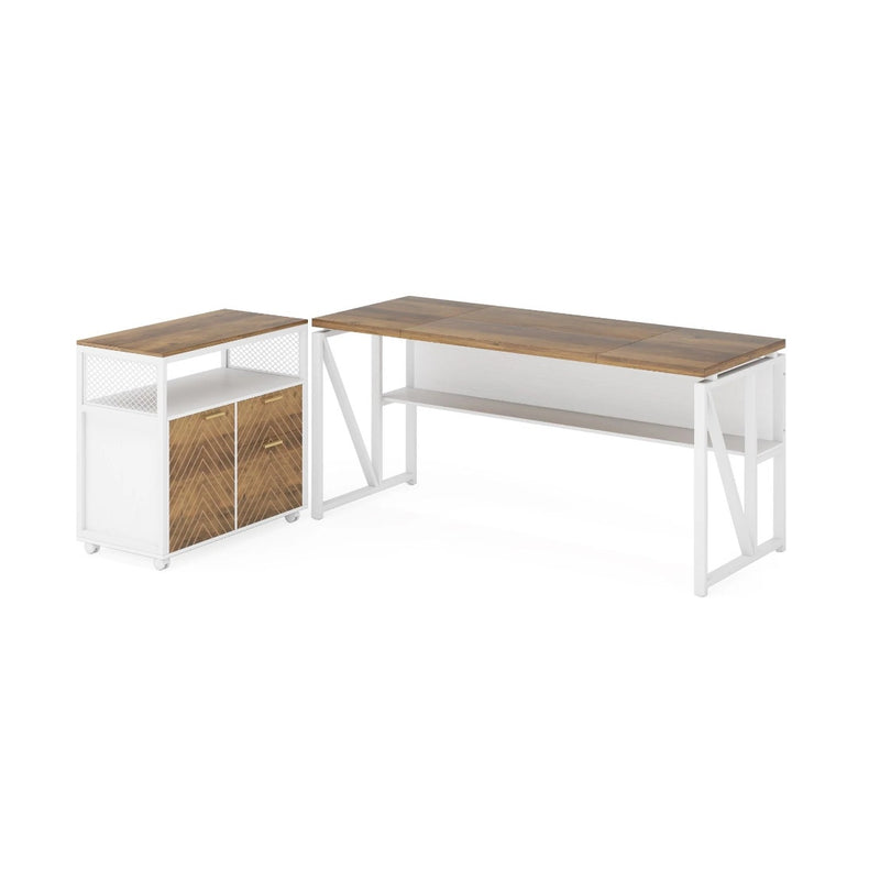 Tribesigns - 63" L-Shaped Executive Desk with Storage Shelves and File Cabinet