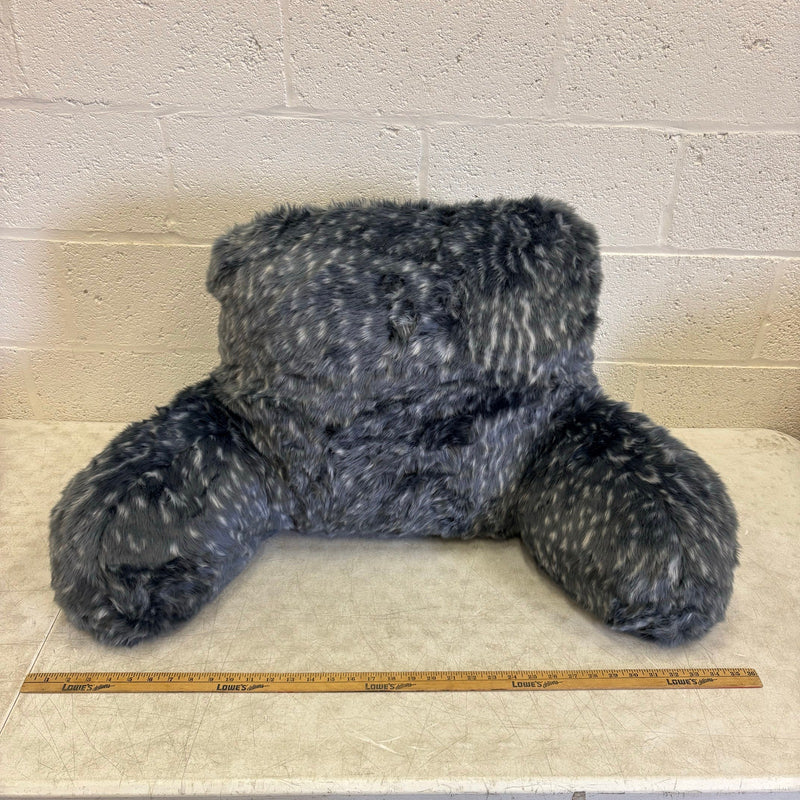 Faux Fur Plush Backrest Pillow, 35"W x 20"H, Reading Pillow Soft - Gray w Spots