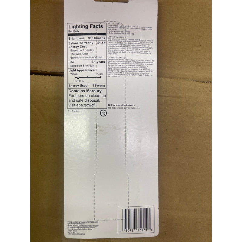36 PACK Westinghouse Lighting Corp 37375 13-watt Replacement Bulb, Fluorescent