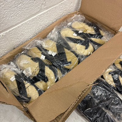 LOT-OF-24 Fireside Flip Flops SMALL, Fur Lining, Rubber Bottom - Black / Tan
