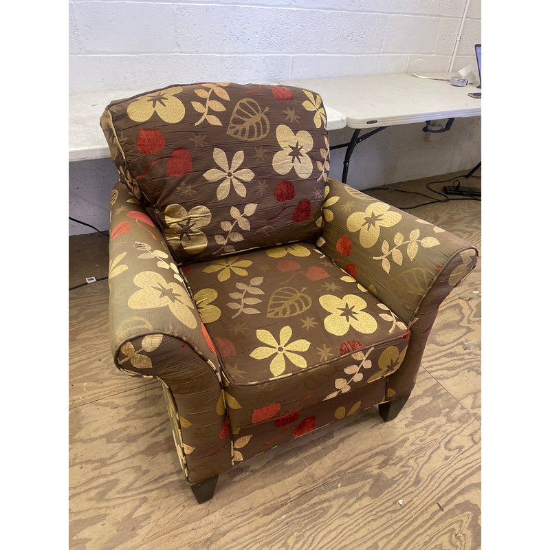 34" Armchair, Floral Design, Accent Chair, Wood Pegs, Brown/Tan/Red