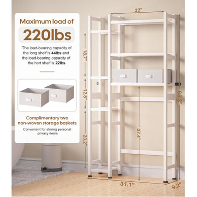 Homde Over The Toilet Storage w Basket & Drawer, Bamboo Bathroom Organizer White