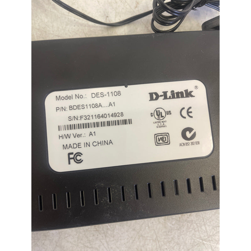 D-Link Ethernet Switch, 8 Ports, 120V, 60Hz, DES-1108