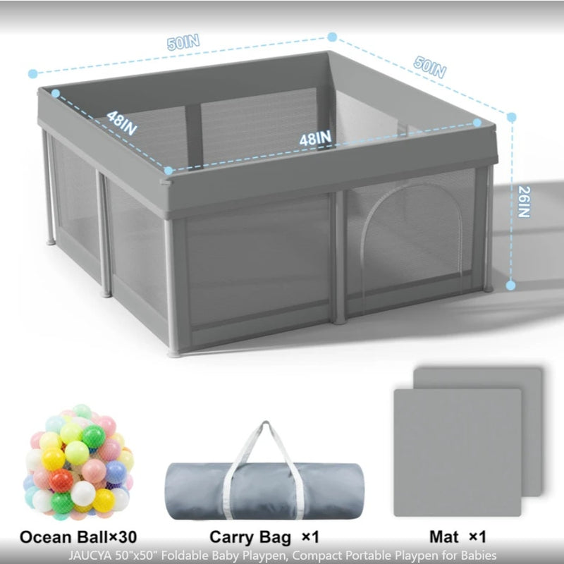 JAUCYA 50"x50"x26" Foldable Baby Playpen Compact& Portable for Babies & Toddlers