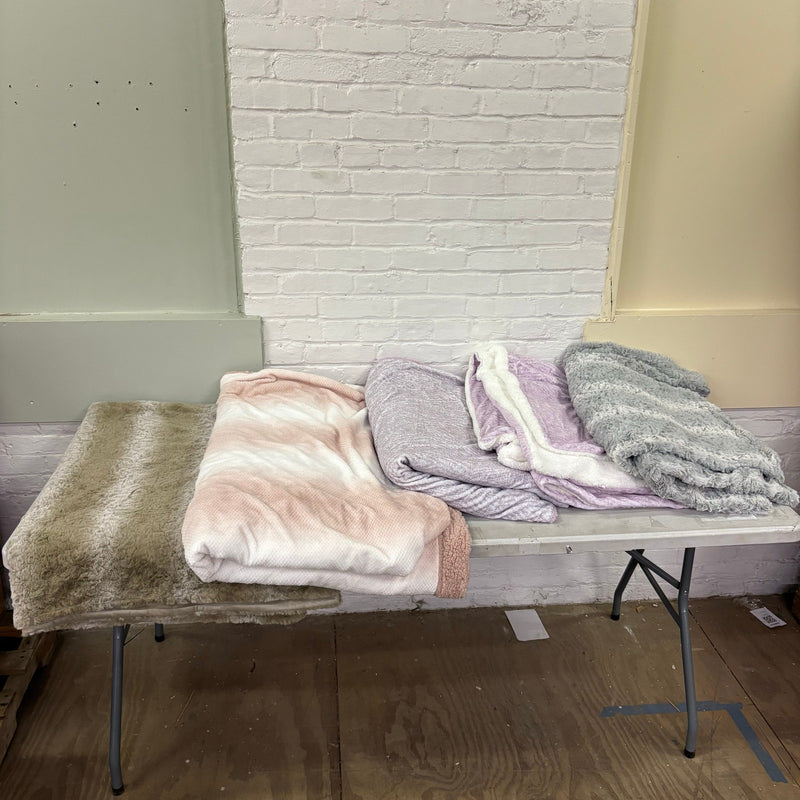 LOT-of-5 Throw Blankets, Plush,  Striped, Reversible Throws, Pink, Purple, Green