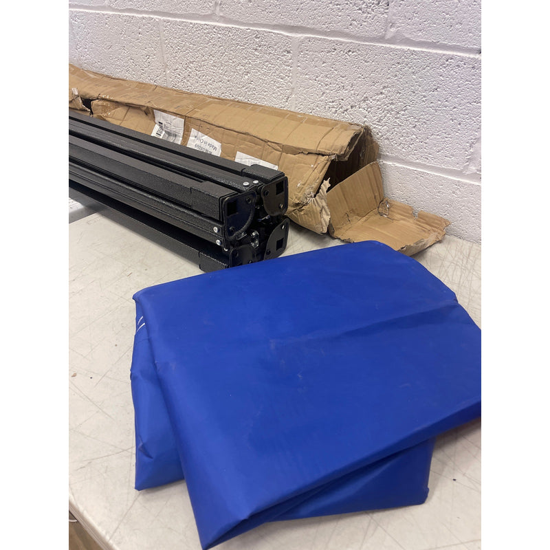 Retractable Canopy Tent UNKNOWN SIZE w Side Walls, Mesh Netting, Zipper Door Blue/Black