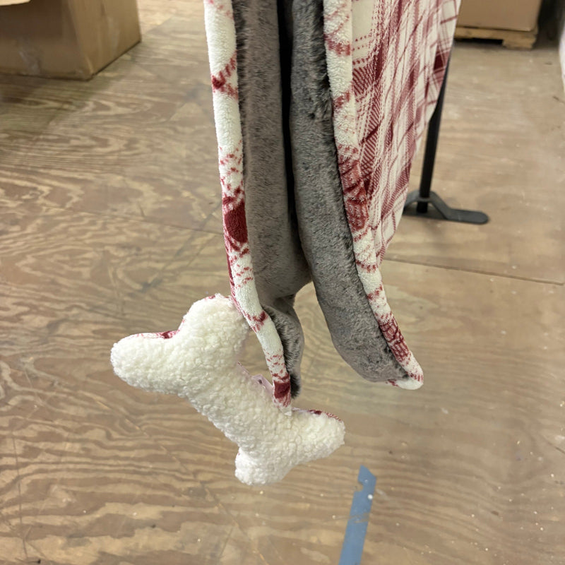 Ugg Dog Blanket w Bone Squeaky Toy 40"x50" Dual Sided Fluffy & Soft - Red Plaid