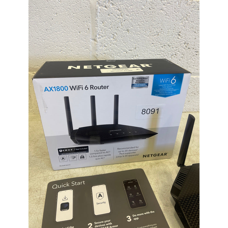 NETGEAR - AX1800 Wi-Fi 6 Router with Ethernet cable, Power adapter - Black