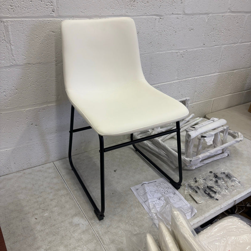 SET-OF-4 White Leather Chairs with Black Metal Legs 30 x 19 x 17 Inches Modern