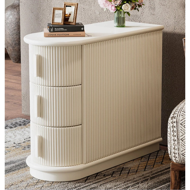 Tribesigns Wood Narrow End Table, Side Table Nightstand w 3-drawers, White