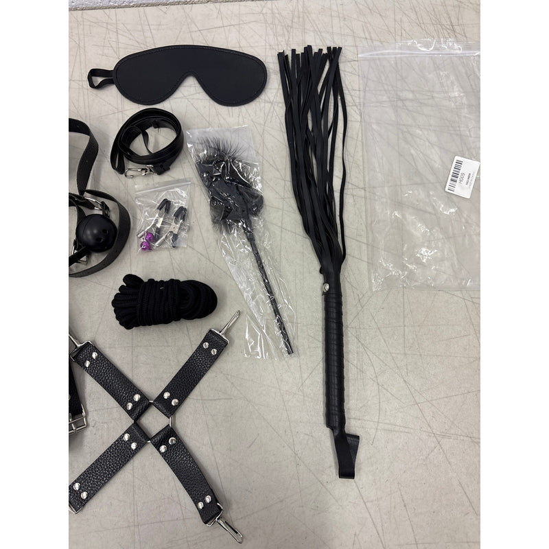 Bondage Kit, Adult BDSM, Whip, Handcuffs, Ball Gag, Nipple Clamps, Blindfold