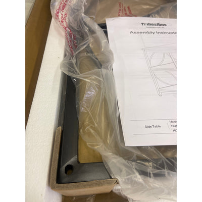 Tribesigns Half-Round End Table, 3-Tier Narrow Side Table w Metal Frame, Brown