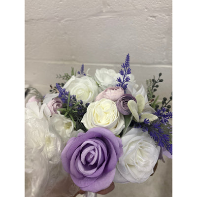 12 Inch Cascade Wedding Bouquet for Bride, Purple & Lavender Bridal Bouquet