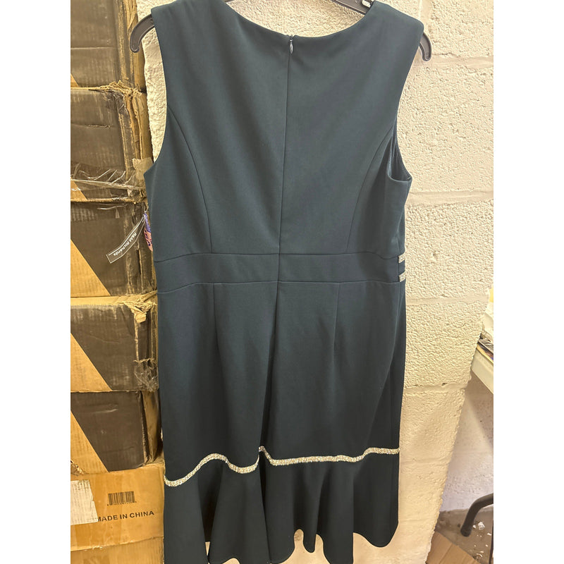 R&M Richards Knee Length Rhinestone Cocktail Dress w Bottom Ruffle Green Sz 14