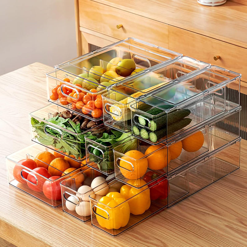 MineSign 9 Pack Stackable Refrigerator Organizer Bins Pull-Out Drawers for Fruit