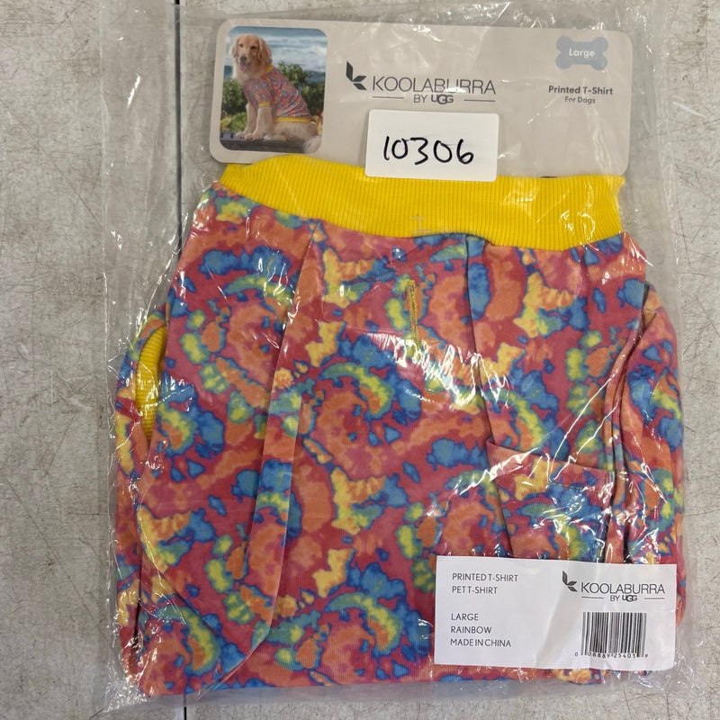 Koolaburra UGG Printed Pet T-Shirt for Dog 17-18" Collar, Rainbow Tie-Dye Large