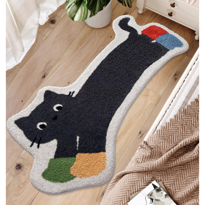 LUMI Cute Bedside Rug, Area Rugs for Living Room Non Slip 30"x71” Black Cat