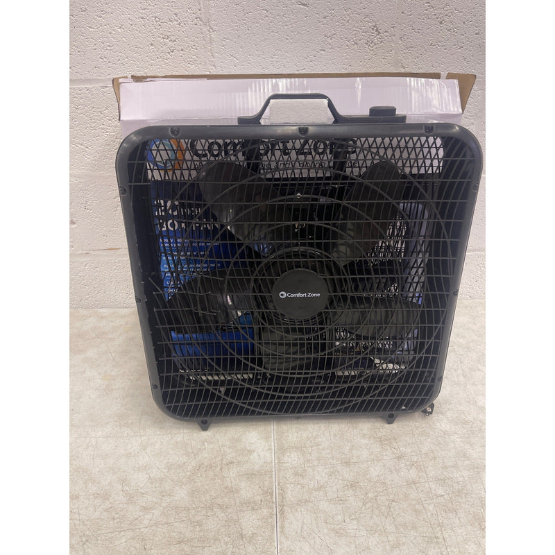 Comfort Zone Box Fan w Carry Handle, 20 inch, 3 Speed Air Circulation DAMAGED