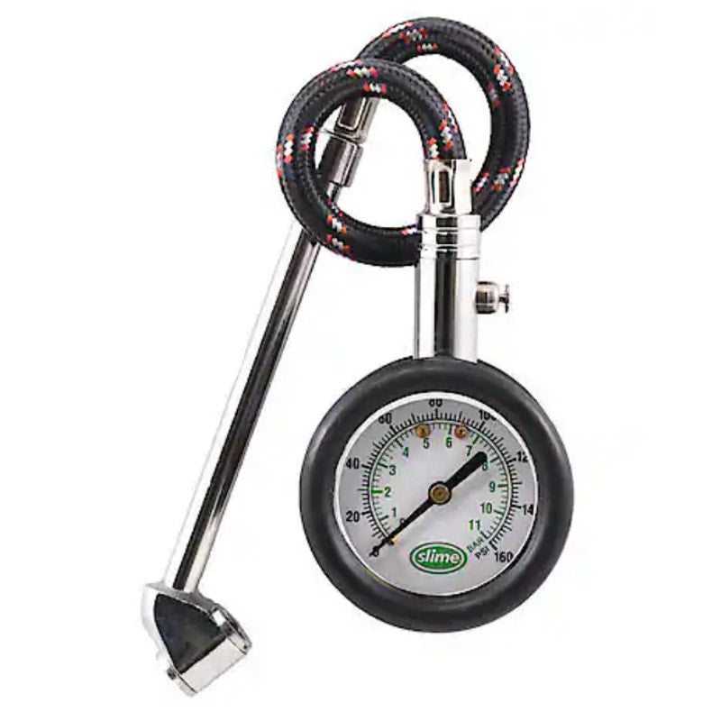 Slime Dual Head RV Dial Tire Gauge 10-160PSI Extra Long Air Hose Shock Resistant