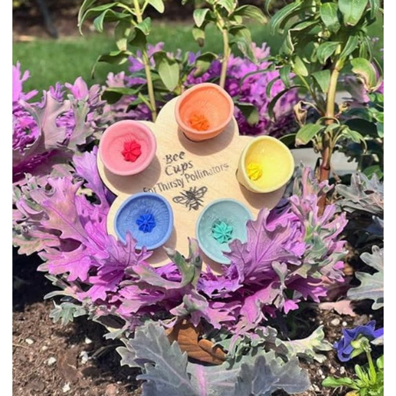 Bee Cups Pollinator Feeder Set, 5 Colorful Resin Water Cups with Feeding Tool