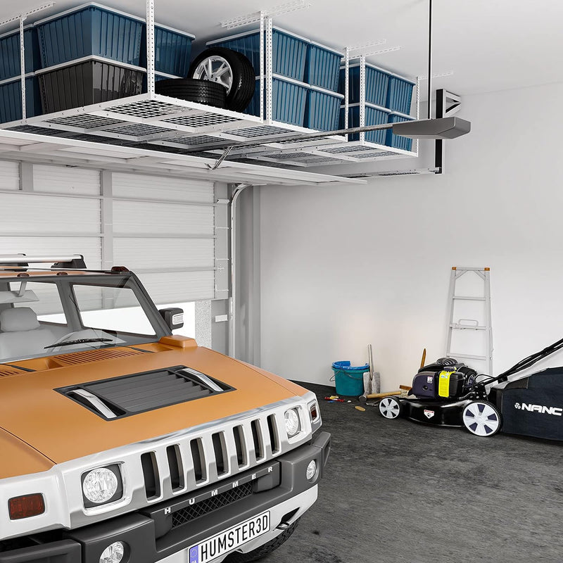 FLEXIMOUNTS Overhead Garage Ceiling Hanging Storage Rack, 3ftx8ft WHITE GR38W