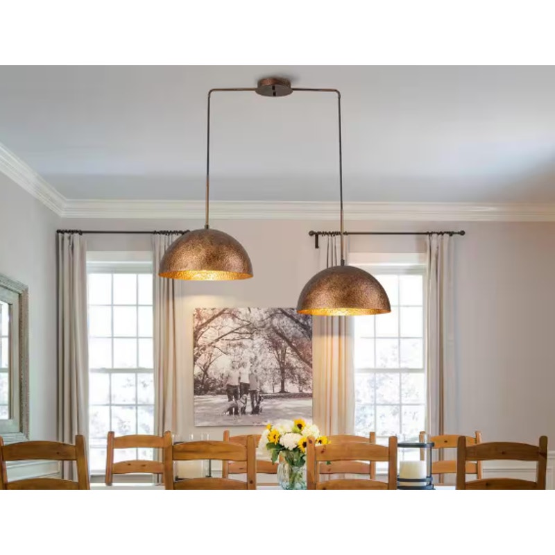 Detroit 34.25" 2-Light Dome Pendant Light Industrial Gold Hammered- Brown