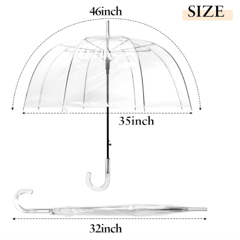 Pack of 2 - 46" Clear Bubble Umbrellas Auto Open Windproof with European J Hook