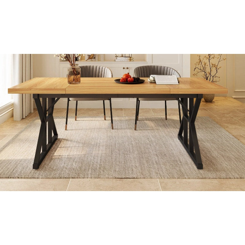 Tribesigns Wood Dining Table, Farmhouse 71" x 30" Kitchen Table for 6 People Tan