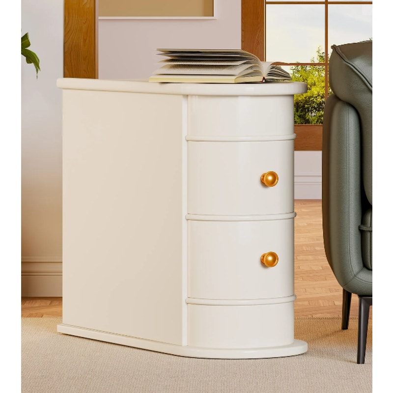 Tribesigns Wood End Table, Narrow Side Table Nightstand with 2 Drawers Off White
