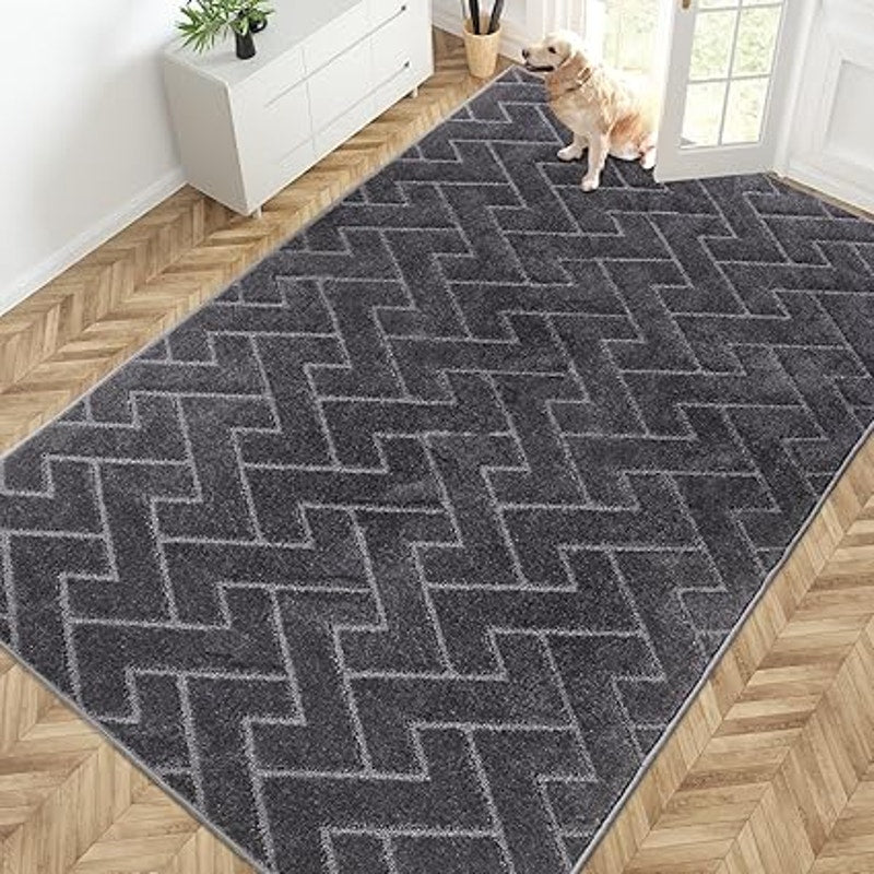 PURRUGS Easy Care Area Rug 4ft x 6ft, Washable Entryway Rug, Blue/Gray/Black