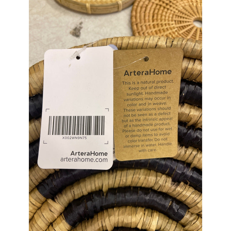 Artera Home Circular Wall Basket Decor Set, 9 Piece Wicker Circles Varied-Brown