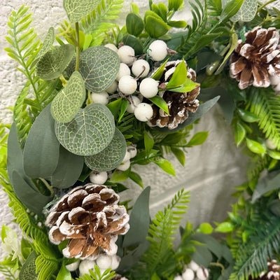 (Set-of-2) 14" Classic Artificial Holiday Wreaths w/ White Berries & Pine Cones