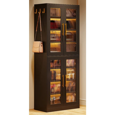 Tribesigns Freestanding Shoe Cabinet with Acrylic Doors and LED Lights - Black