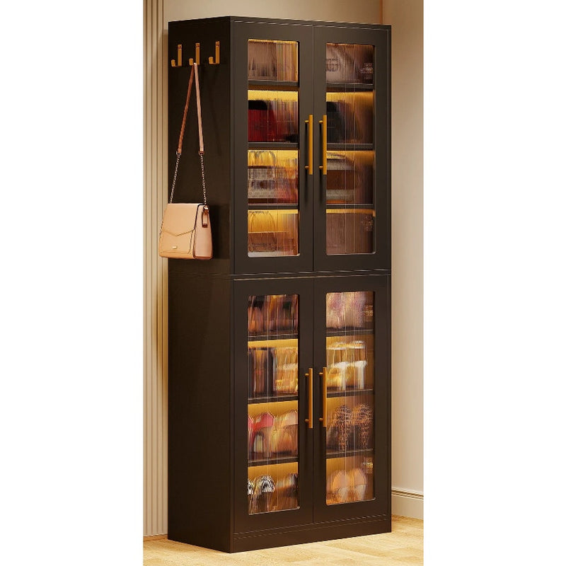 Tribesigns Freestanding Shoe Cabinet with Acrylic Doors and LED Lights - Black