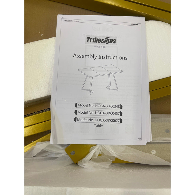 Tribesigns 55"x32" Computer Desk, Faux Marble Study Desk Office Table White/Gold