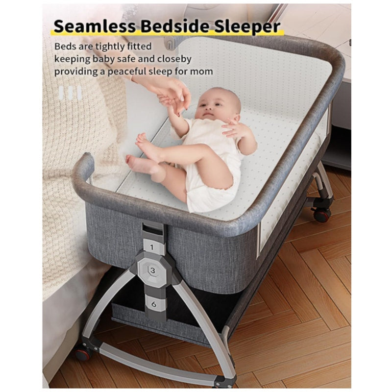 Bedside Baby Bassinet, 4 in 1 Portable Bassinet w Wheels, Adjustable Height Grey