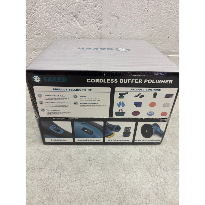 Saker Cordless Buffer Polisher PLUS 12V Rechargeable Battery Blue 10 Accessories