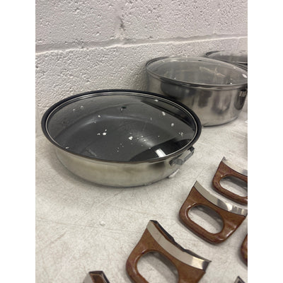 Cookware Set Pots and Pans Tea Kettle Silver w Brown Accents SEE DETAILS
