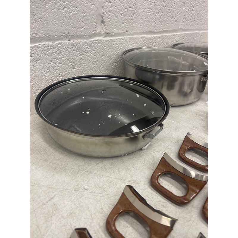 Cookware Set Pots and Pans Tea Kettle Silver w Brown Accents SEE DETAILS